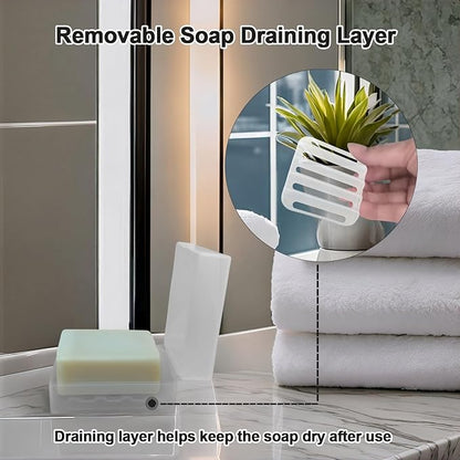 Travel Soap Container with Draining Layer, Square Soap Dish Bar Soap Holder for Shower with Lid Soapbox Bathroom Soap Dishes fit Dr Squatch Bars for Traveling Vonpri (Clear)