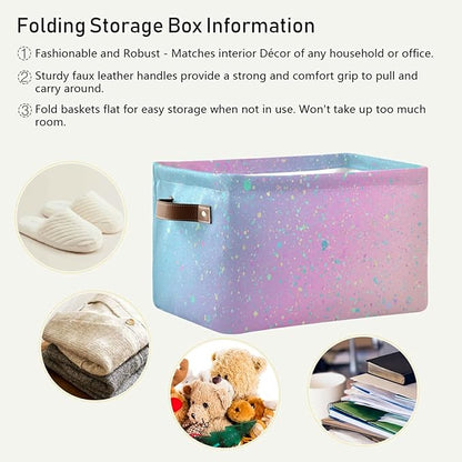 Bolaz Large Storage Basket Unicorn Background with Rainbow Foldable Storage Box Organizer Bins with Handles for Bedroom Home Office