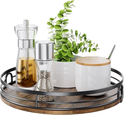 LAMU 12'' Lazy Susan Turntable Organizer for Cabinet, Round Wood Lazy Susan for Table Top, Countertop, Kitchen, Pantry, Spice, Bathroom Vanity, Decor