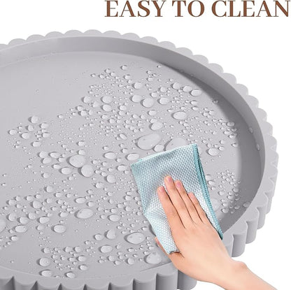 Round Bathroom Tray Silicone Kitchen Counter Decor Vanity Organizer Decorative Coffee Table Tray for Perfume, Candle, Soap Dish, 9 Inch, Light Gray