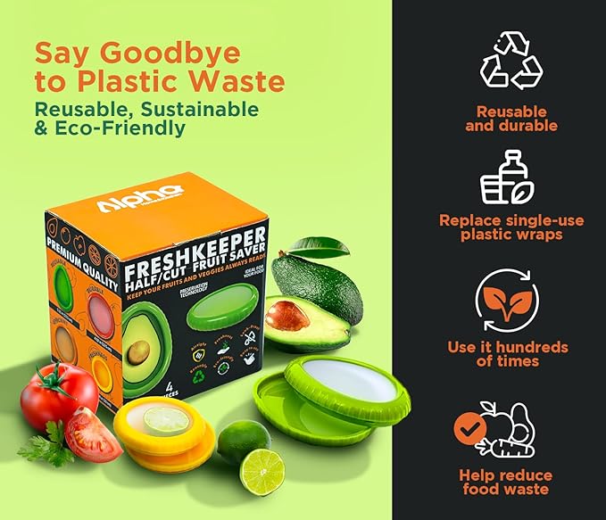 Avocado Saver & Onion Storage – Set of 4 BPA-Free Food Containers with Silicone Lids – Reusable Fruit and Veggie Savers, Fresh Pods for Food – Perfect for Tomato Holder, Garlic, Lemon & More