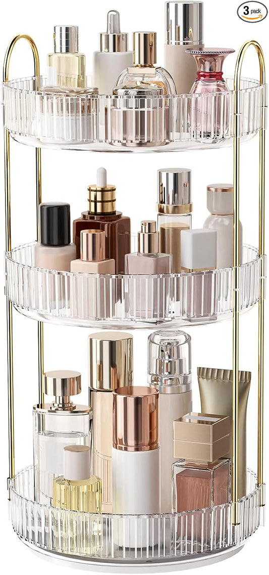 Oifecsie 360° Rotating Makeup Organizer, Large Capacity SkinCare Organizer, 3 Tier Cosmetic Skin Care Perfume Dresser Organizer, Fits Cosmetics, Perfume, Skin Care, Lipstick