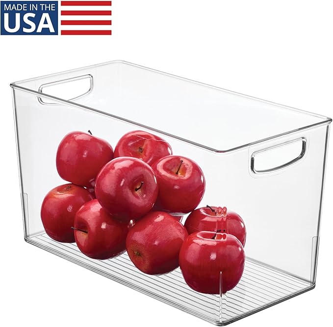 iDesign Pantry Bin with Handles - Kitchen Storage Bins for Cabinets, Pantry, or Fridge - Clear