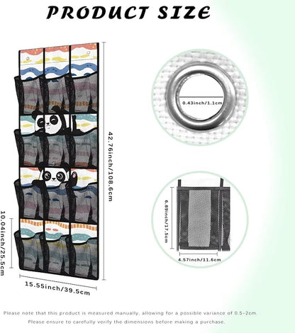 Panda Behind Door Organizer 12 Pockets Over The Door Shoe Organizer for Closet Large Capacity Wall Hanging Storage Easy to Install Multi-Funtion Storage Bag