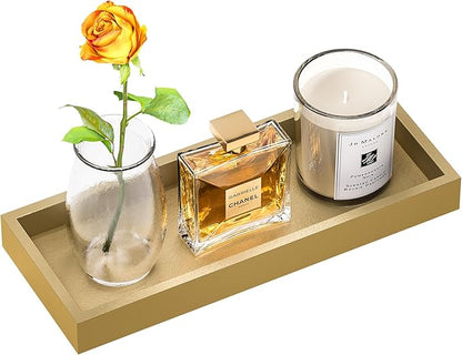 ZHWS Gold Bathroom Vanity Tray for Soap Dispenser, Perfume, Jewelry, Candle, Makeup, Decor, Toilet Tank Tray, Kitchen Tray for Spice, Salt, Coffee 11.3”L x 4.4”W x 1.14”H