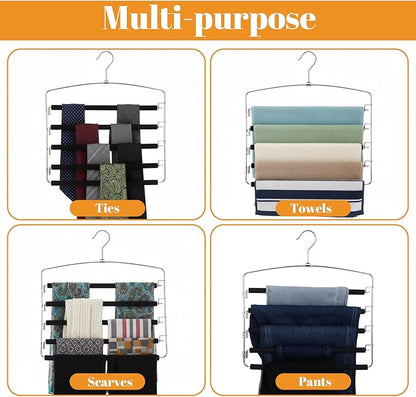 2 Packs Pants Hangers Space Saving, Anti-Slip Space Saving Hangers, 5 Layer Swing Arm Pants Hanger Stainless Steel with Non-Slip Padding, Closet Organizers & Storage for Pant Trousers Jeans