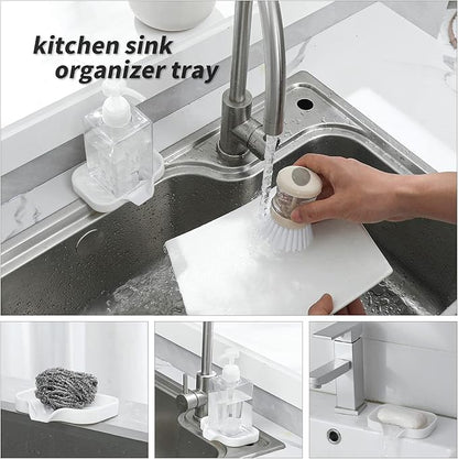 MicoYang Silicone Bathroom Soap Dishes with Drain Spout-Bathroom and Kitchen Sink Organizer,Sponge Holder,Dish Soap Tray,Perfect for Dispenser,Scrubber,Bottle,Cup on Sink or Counter-White 4.9"×3.2"