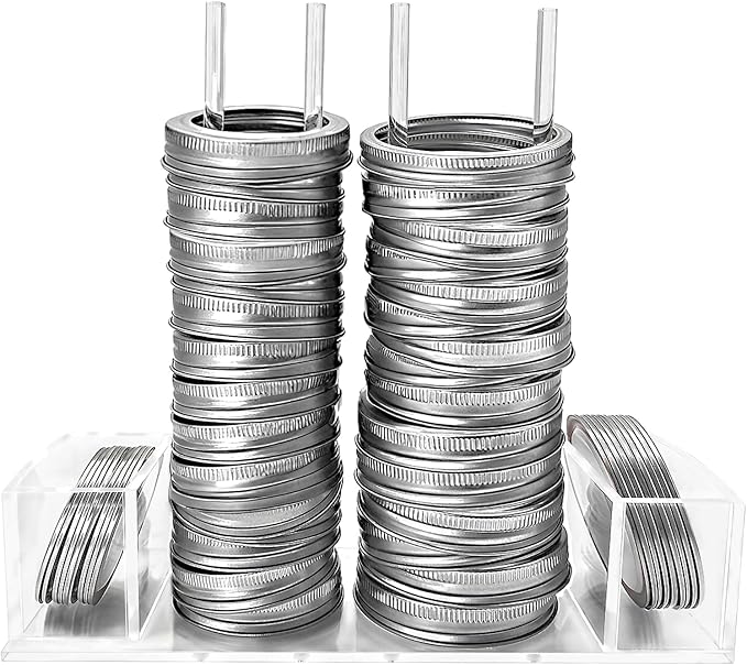 2-In-1 Mason Jar Lid Organizer, Acrylic Lid Storage Organizer for Regular & Wide Mason/Canning Lids, Holds 14 of Each Size, Canning Rack for Cabinet, Countertop & Pantry