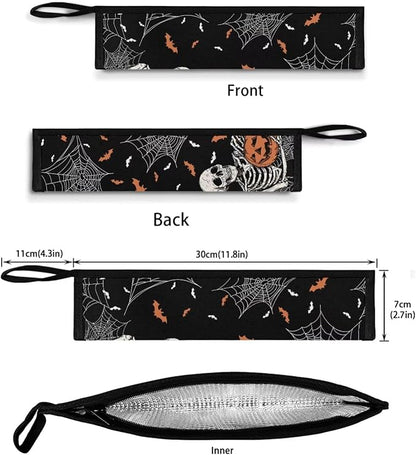 COEQINE Skull Portable Cooking Utensil Case Pumpkin Bet Halloween Holder Case Lightwieght Fit 11.8 x 2.7 inch Large Capacity Storage Case for Travel