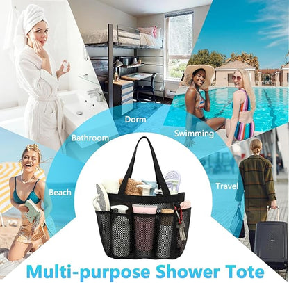 Fammart Mesh Shower Caddy Portable for College Dorm Room Essentials, Odorless Polyester Large Shower Tote Bag with Dual Handles, 8-Pocket Quick-Dry Toiletry Organizer for Travel, Beach, Camping, Gym