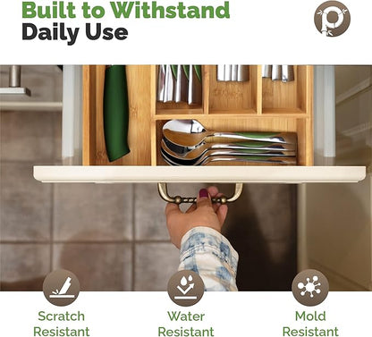 Pristine Bamboo Silverware Organizer - Small Extra-Deep Wooden Kitchen Drawer Organizer Divider for Spoons, Forks, Knives & Cutleries - 5 Slots
