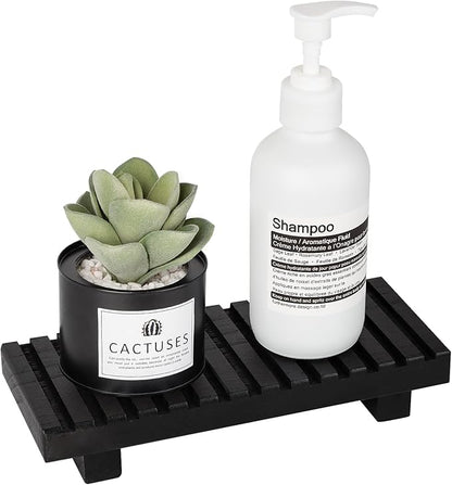 Bathroom Tray Rustic Farmhouse Bathroom Decor Wood Display Stand Riser Kitchen Soap Dish Holder for Vanity, Countertop, Sink, 8.6 * 3.6 Black