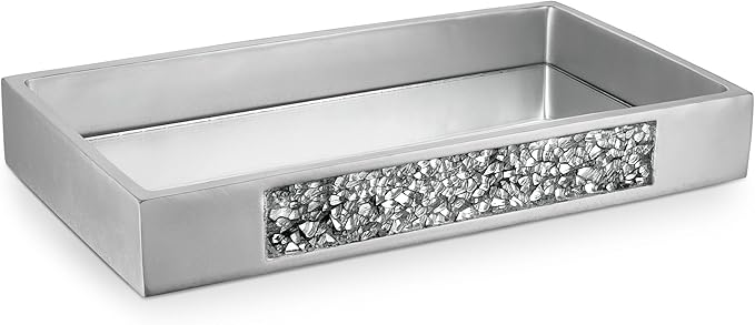 Creative Scents Silver Mosaic Bathroom Tray - Decorative Bathroom Vanity Tray - Perfume Tray for Dresser - Small Rectangle Mirror Tray for Perfume and Makeup - Bling Silver Bathroom Accessories