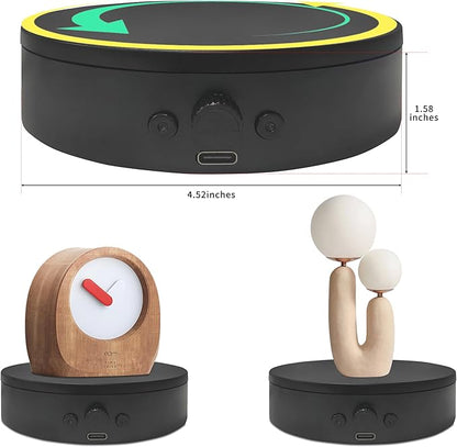 Rotating Display Stand Easy to Switch Direction, Spinning Platform Adjustable Speed, 360 Degree Motorized Photography Turntable for Jewelry, Shoes Display and Shooting, Lazy Susan(4.53" black)