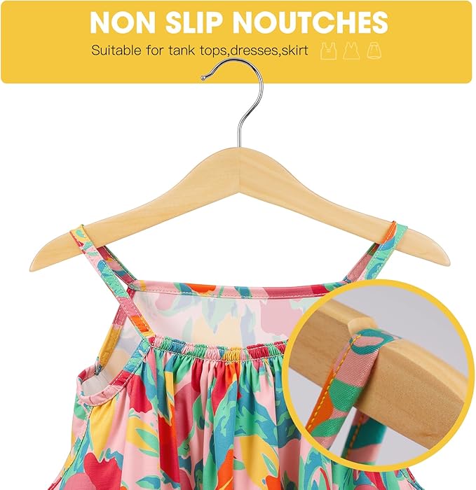 Kid Hangers 18 Pack Soild Wooden Hanger,Natural Smooth Finish Wooden Baby Hangers with Non Slip Notches & Anti-Rust 360 Swivel Hook,Durable Toddler Hanger for Coat,Shirt,Dress