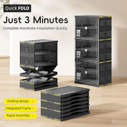 JEKO&JEKO 6 Tiers 12 Pairs Portable Shoe Organizer Storage Boxes with Magnetic Door, Folding X-Large Shoe Rack Free-Standing for Closet Entryway, Sneaker Storage Cabinet Fits US Size 12 (Black)