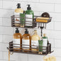 TAILI Shower Caddy Suction Cup 2 Pack with Hooks & Soap Holder, No Drilling Bathroom Organizer with Large Capacity, Heavy Duty Shower Organizer for Bathroom,Metal Storage Basket-Brown