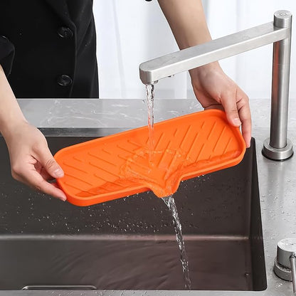 MicoYang Silicone Bathroom Soap Dishes with Drain Spout-Bathroom and Kitchen Sink Organizer,Sponge Holder,Dish Soap Tray,Perfect for Dispenser,Scrubber,Bottle,Cup on Sink or Counter-Orange 12"×4"