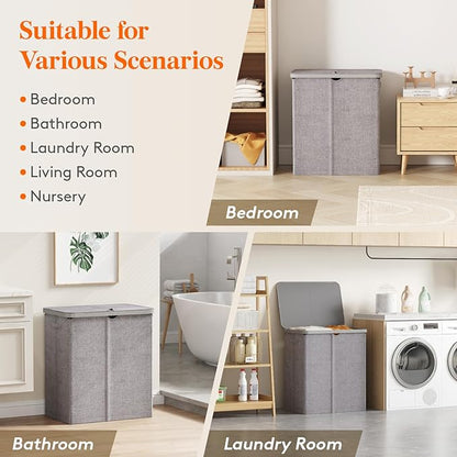 Lifewit 145L Large Laundry Basket with Lid, Laundry Hamper with Plastic Handles and Removable Bag, Foldable Tall Dirty Clothes Hampers for Laundry for Laundry Room, Bedroom, Bathroom, Dorm, Light Gray