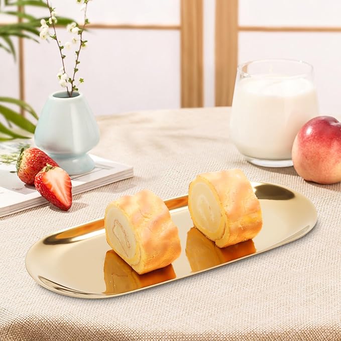 Stainless Steel Towel/ Dish Plate, Tea/ Fruit Storage Trays Cosmetics Jewelry Organizer, Gold, Oval