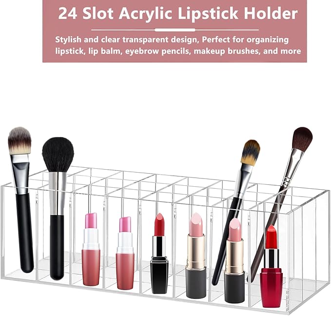 Lipstick Organizer 24 Slot Lipstick Holder Display Rack Small Clear Plastic Compact Lip Gloss Perfume Sample Mascara Holder