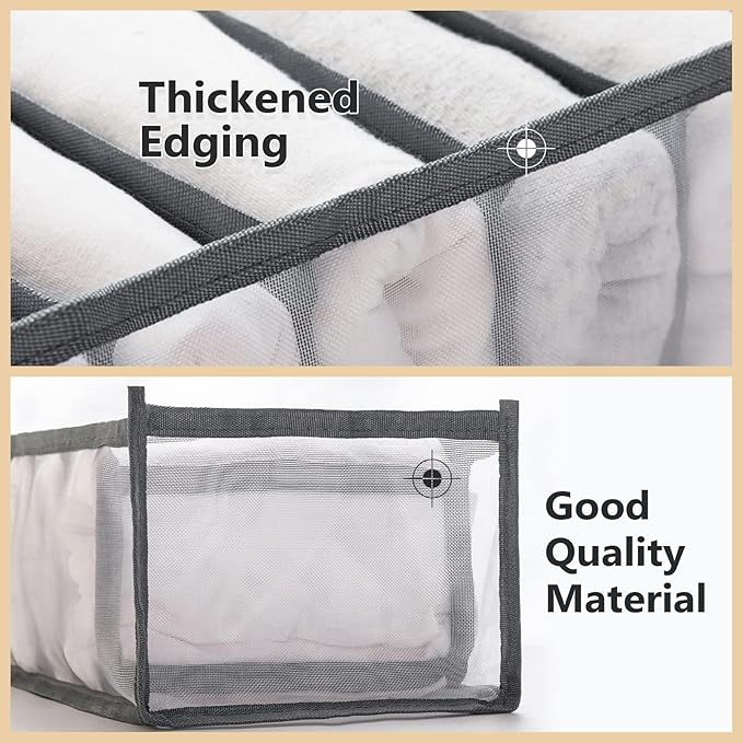 7 Grids Washable Wardrobe Clothes Organizer,Clothing Storage Bins,Drawer Organizer for Clothing,Drawer Dividers for Clothes, Mesh Separation Box for Underwear, Socks, Scarves, Jeans