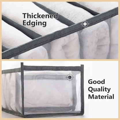 7 Grids Washable Wardrobe Clothes Organizer,Clothing Storage Bins,Drawer Organizer for Clothing,Drawer Dividers for Clothes, Mesh Separation Box for Underwear, Socks, Scarves, Jeans