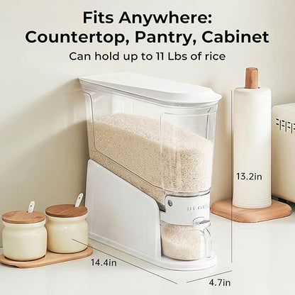 UFORU Rice Dispenser 11Lbs, Slim Rice Storage Container for Small Space, BPA-Free Clear Dry Food Dispenser Sealed Moisture Proof, Grain&Cereal Storage Bucket for Kitchen Pantry Household, White