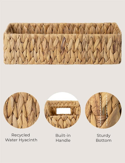 StorageWorks Water Hyacinth Basket for Toilet Paper, Wicker Baskets for Storage with Built-in Handles, 14 ¼"L x 6 ½"W x 3 ¾"H