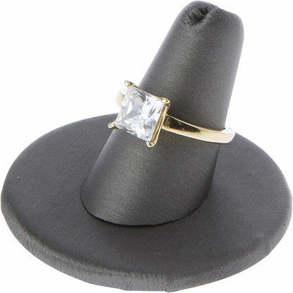 Plymor Gray Faux Leather Ring Finger Display, Single on Round Base, 2" W x 2" D x 1.25" H (Pack of 2)