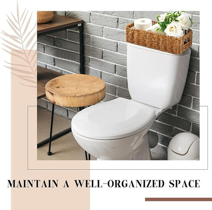 Teenyyou 2 Pcs Toilet Paper Basket for Back of Toilet Wicker Anti-Vine Basket Topper and Vanity Tray Set with Built-in Handles for Paper Hand Towel, Bathroom, Home, Spa(Dark Brown)
