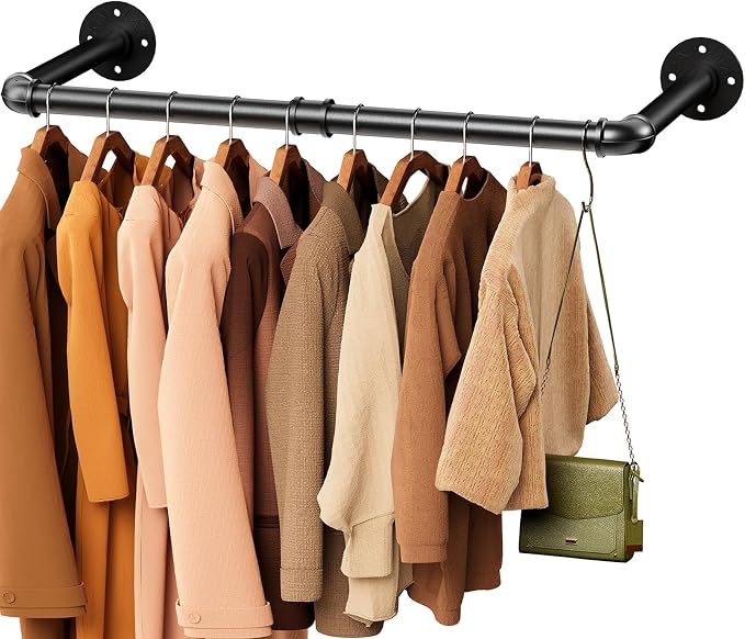 Abiglifty Wall Mounted Clothes Rack 38.4 Inch, Industrial Pipe Clothing Rack, Black Wall Clothing Rack, Multi-Purpose Clothing Hanging Rod for Laundry Room, Closet Storage,Bedroom, Closet (1 Pack)