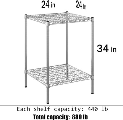 24" Deep x 24" Wide x 34" Height Wire Shelving Kit | 2-Tier | NSF Commercial Storage Rack Unit