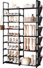 SUOERNUO Shoe Rack Organizer with Hook and Side Pocket, Metal Shoe Rack Storage Holds 25-35 Pairs, Large Black Stackable Freestanding Shoe Racks, 9-Tier Tall Shoe Rack for Closet, Entryway