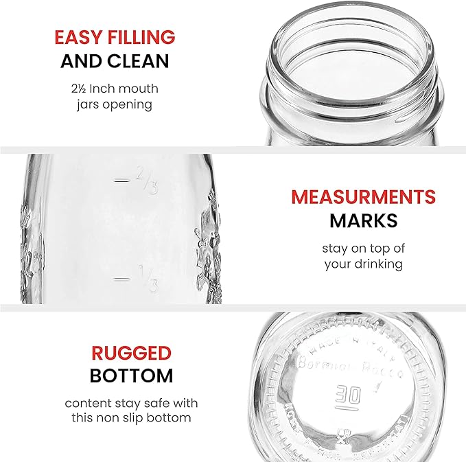 Bormioli Rocco Quattro Stagioni Bottles – 13.5 Oz. Glass Jars with Twist Lids, Microwave & Dishwasher Safe – For Canning, Cocktails, Gifts, Party Favors & Holiday Décor – Made in Italy (Set of 4)