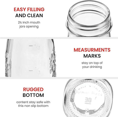 Bormioli Rocco Quattro Stagioni Bottles – 13.5 Oz. Glass Jars with Twist Lids, Microwave & Dishwasher Safe – For Canning, Cocktails, Gifts, Party Favors & Holiday Décor – Made in Italy (Set of 4)