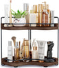 2-Tier Corner Bathroom Counter Organizer with Embedded Screw Holes, Secure & Stable Wood Vanity Shelf for Makeup and Skincare Essentials - Space Saving Bathroom Countertop Storage, Dark Brown