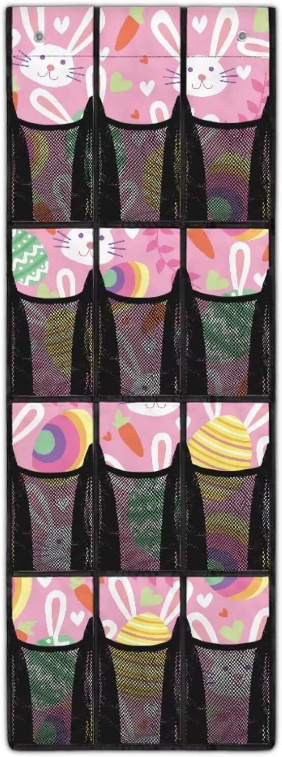 Rabbit Egges Over The Door Shoe Organizer Foldable Space Saving Hanging Storage Holder 12 Mesh Pockets for Kitchen, Office, Dorm Rooms