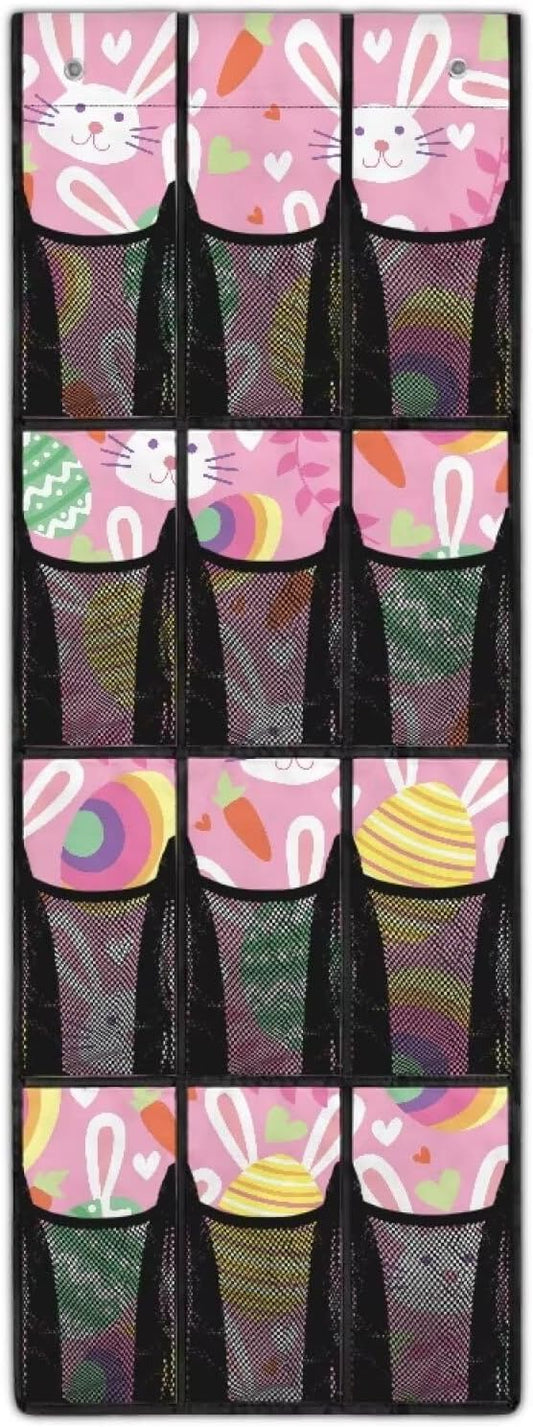 Rabbit Egges Over The Door Shoe Organizer Foldable Space Saving Hanging Storage Holder 12 Mesh Pockets for Kitchen, Office, Dorm Rooms