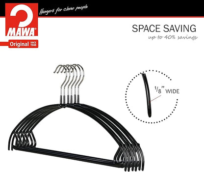 Mawa by Reston Lloyd Euro Ultra Light/Thin Series, Non-Slip Space-Saving Clothes Hanger with Bar & Hooks for Pants and Skirts, Style 42/PTU, Set of 2, Black