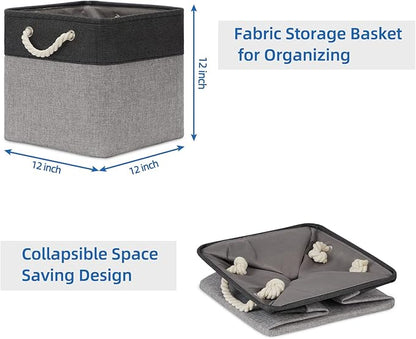Temary 12 Inch Cube Storage Baskets 4 Pack Fabric Storage Bin for Clothes, Large Baskets with Handles, Basket for Organizing Towels, Blankets, Collapsible Cube Storage Bins (Black&Gray)