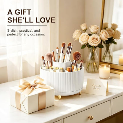 Makeup Brush Holder, Makeup Brush Organizer Countertop, Skincare Makeup Cosmetic Perfume Organizer Storage Box Case for Vanity Bathroom Countertop(White)