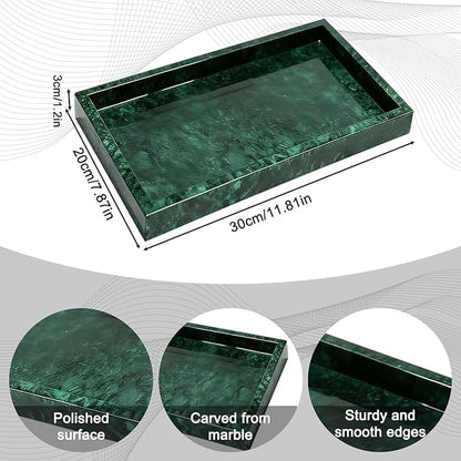 Pure Natural Marble Tray for Bathroom, Dresser, Sink. Cosmetics, toiletries, perfumes, Jewelry, Candles, etc. can be Placed (Jade Green, 12" x 8" x 1.2")