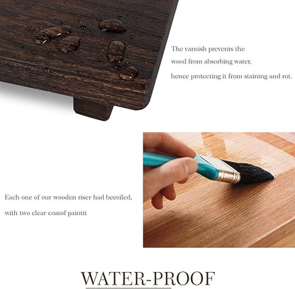 zoocatia Small Wood Tray Pedestal Stand Farmhouse Bathroom Decor Decorative Wooden Riser Kitchen Soap Dish Holder for Vanity, Counter, Sink, Large 11.8" x 7" - Dark Brown