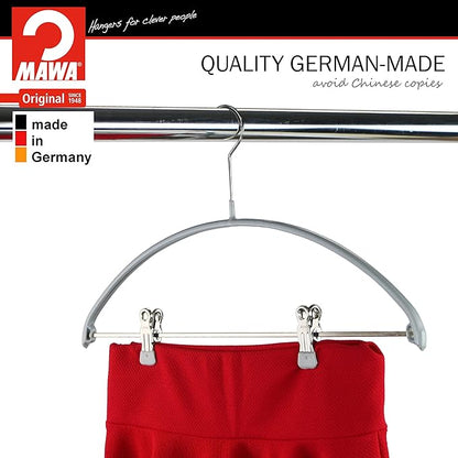 Mawa by Reston Lloyd European Non-Slip Metal Clothing Hanger, Smooth Shoulder Support & Adjustable Pant Clips, Set of 5, Silver