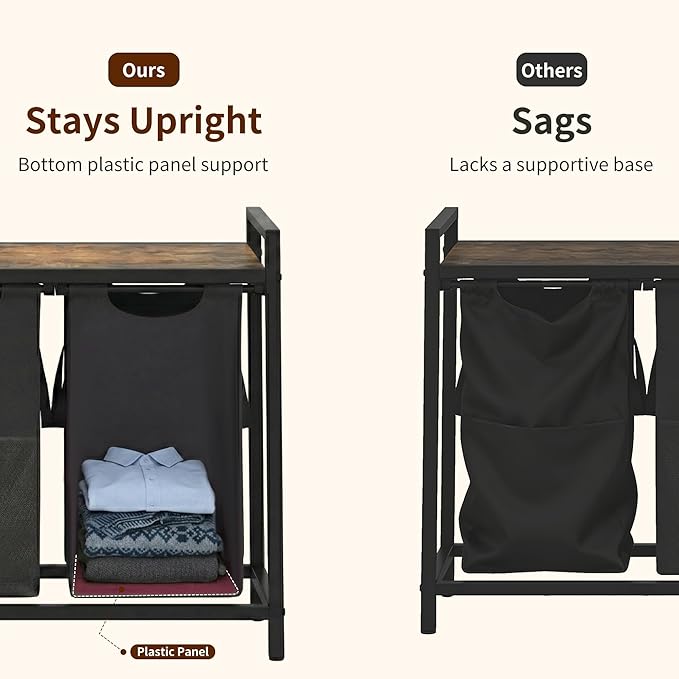 Heybly Laundry Hampers, 4 × 15Gal (228 L) Laundry Basket with Large Desktop Sorter for Laundry Room organization, Bathroom and Dorm Laundry Bags on Storage Shelf, Rustic Brown HLH004SR