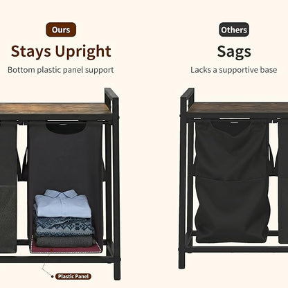 Heybly Laundry Hampers, 4 × 15Gal (228 L) Laundry Basket with Large Desktop Sorter for Laundry Room organization, Bathroom and Dorm Laundry Bags on Storage Shelf, Rustic Brown HLH004SR