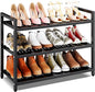 3-Tier Heavy Duty Metal Shoe Rack, 200 lbs Load Capacity Shoe Organizer with Reinforced Steel Tubes, No-Wobble Free Standing Shoe Shelf for Entryway, Closet, Bedroom, Dorm – Easy Assembly, Black