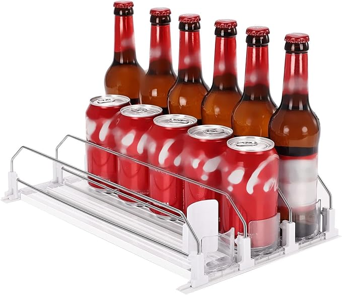Beverage Can Holder, Soda Can Organizer Dispenser, Self Pushing Soda Can Organizer for Refrigerator (White)
