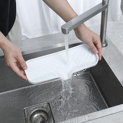 MicoYang Silicone Bathroom Soap Dishes with Drain Spout-Bathroom and Kitchen Sink Organizer,Sponge Holder,Dish Soap Tray,Perfect for Dispenser,Scrubber,Bottle,Cup on Sink or Counter-White 12"×4"